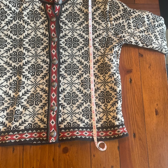 L.L. Bean Nordic Cardigan - Black, White, Red Accents - Picture 6 of 6